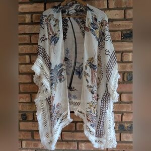 NWT Simply Noelle Bohemian Fringe Kimono Wrap with Palm Tree